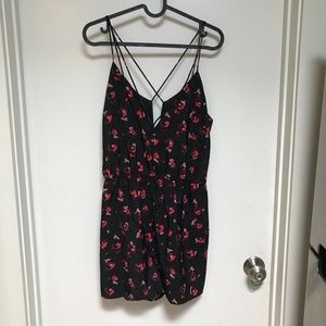 Kimchi Blue Black/Red Floral Romper Sleeveless